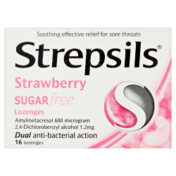 Strepsils Strawberry Sugar Free Lozenges 16 Lozenges